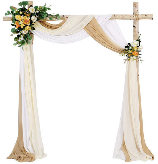 MoKoHouse Wedding Arch Drapery White Sheer Backdrop Curtain 3 Panels Chiffon Fabric 6 Yards Nude and Cream Party Background Drapes Outdoor Indoor Wedding Decoration