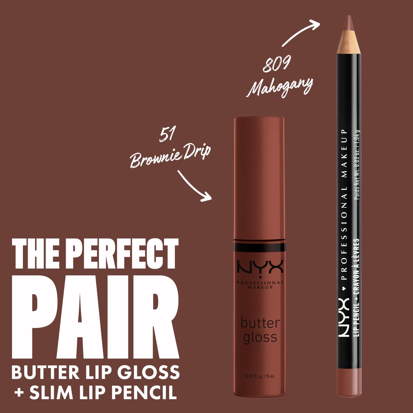 NYX PROFESSIONAL MAKEUP Butter Gloss Brown Sugar, Non-Sticky Lip Gloss - Brownie Drip (Deep Brown)