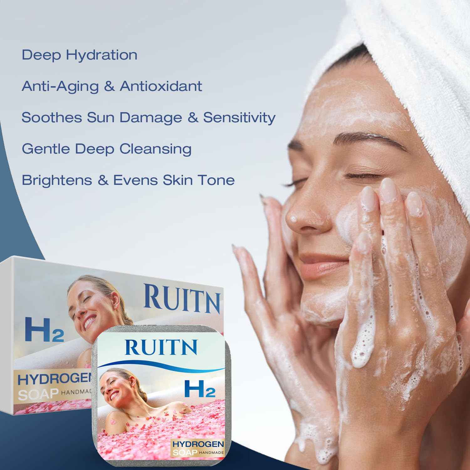 RUITN Hydrogen Bath Bar Soaps, H2 Soap Bar with Refreshing Botanical Scent, for Bathing, Washing Face & Hands, Deep Hydration & Anti-Aging for All Skin Types,Hydrogen-rich Face Soap 2 Bars