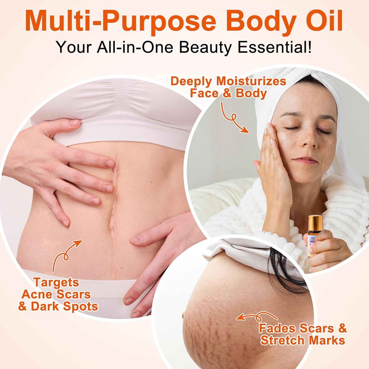 SDXJIOGE Organic Castor Oil with Rose Quartz Roller, 100% Pure Cold-Pressed, Organic Castor Oil Roll On Rose Quartz, Hexane-Free,Amber Glass Bottle for Skin 1.7oz (1)