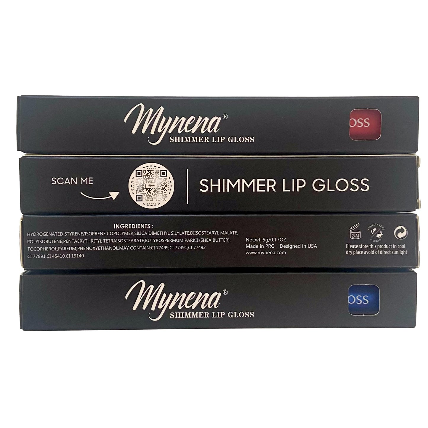 Mynena Clear with Silver Gold and Rose Shimmer Lip Gloss, Non-Sticky Finish, Perfect Lip Top Coat - Rose