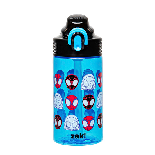 Zak Designs Sage Marvel Spider-Man Water Bottle For School or Travel, 16oz Durable Plastic Water Bottle With Straw, Handle, and Leak-Proof, Pop-Up Spout Cover (Spidey and His Amazing Friends)