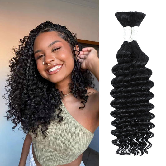 Coolbeeza Human Braiding Hair 14 Inch Deep Water Wave Bulk Human Hair for Braiding 12A Brazilian Virgin Curly Hair for Boho Braids Wet and Wavy No Weft 2 Bundles 100g Hair Extensions