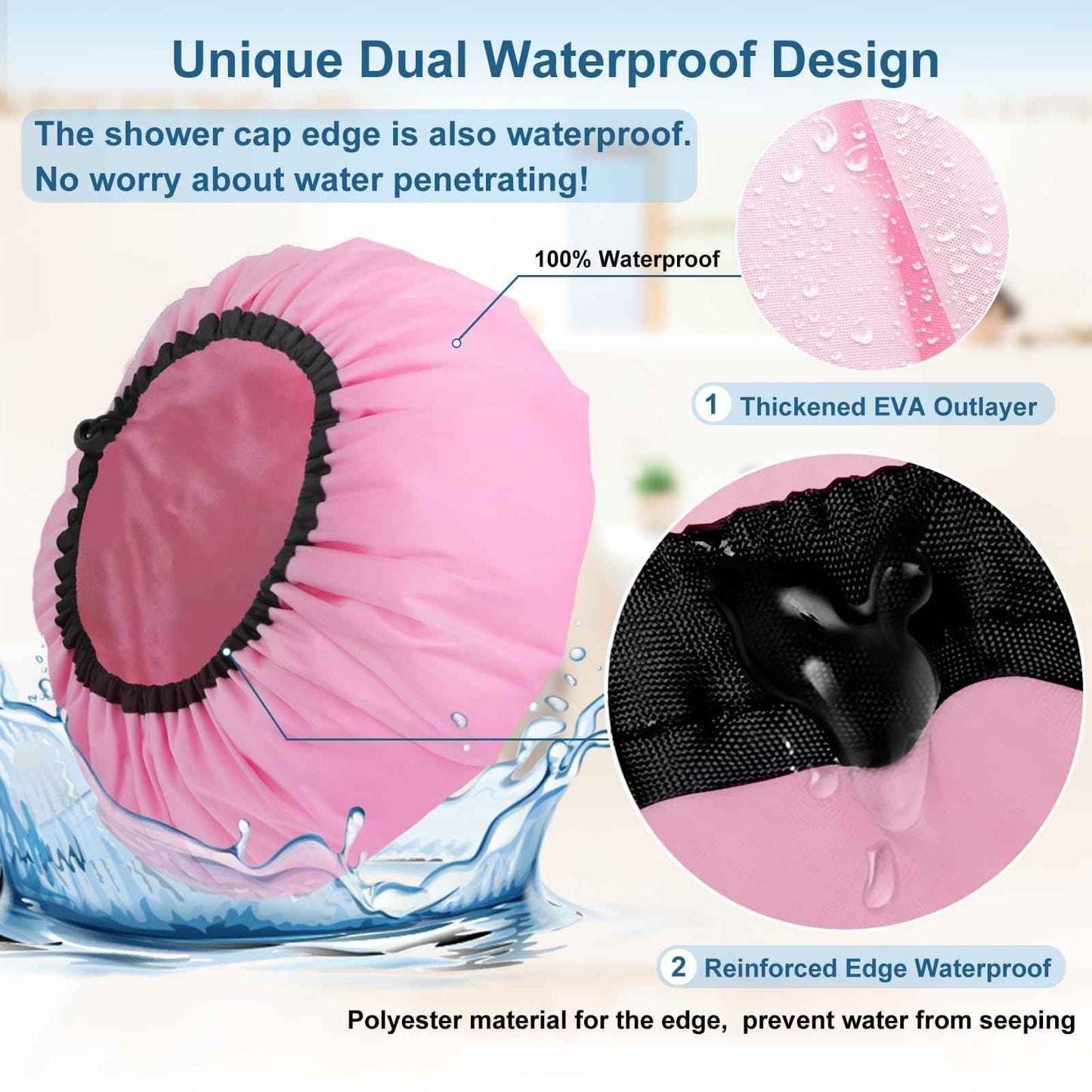 Sheomern 3 Pcs Super Jumbo Satin Lined Shower Cap for Women, Extra Large, Adjustable for Braids, Long Hair & Locs Dreadlocks