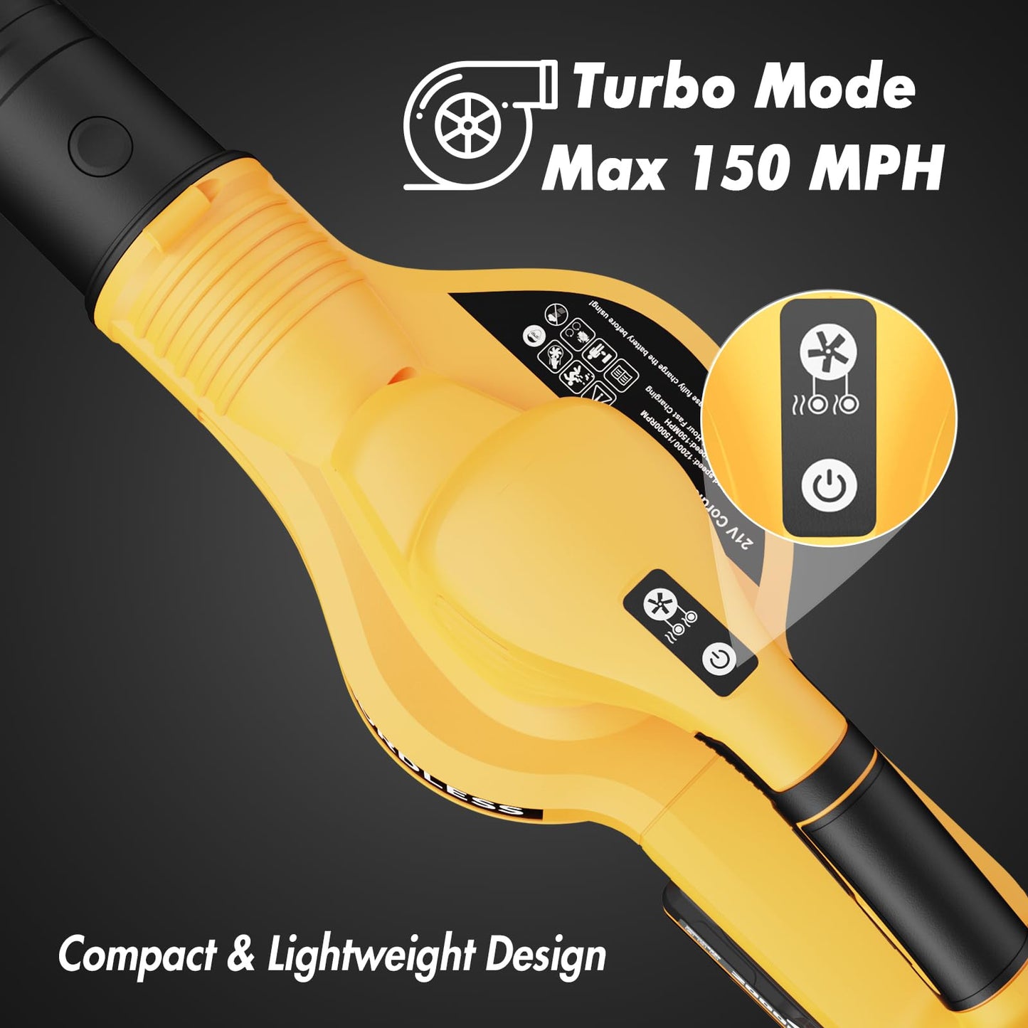 Leaf Blower Cordless - 21V Electric Cordless Leaf Blower with 2 Batteries and Charger, 2 Speed Mode, 2.0Ah Lightweight Battery Powered Leaf Blowers for Lawn Care, Patio, Blowing Leaves Lemon Yellow