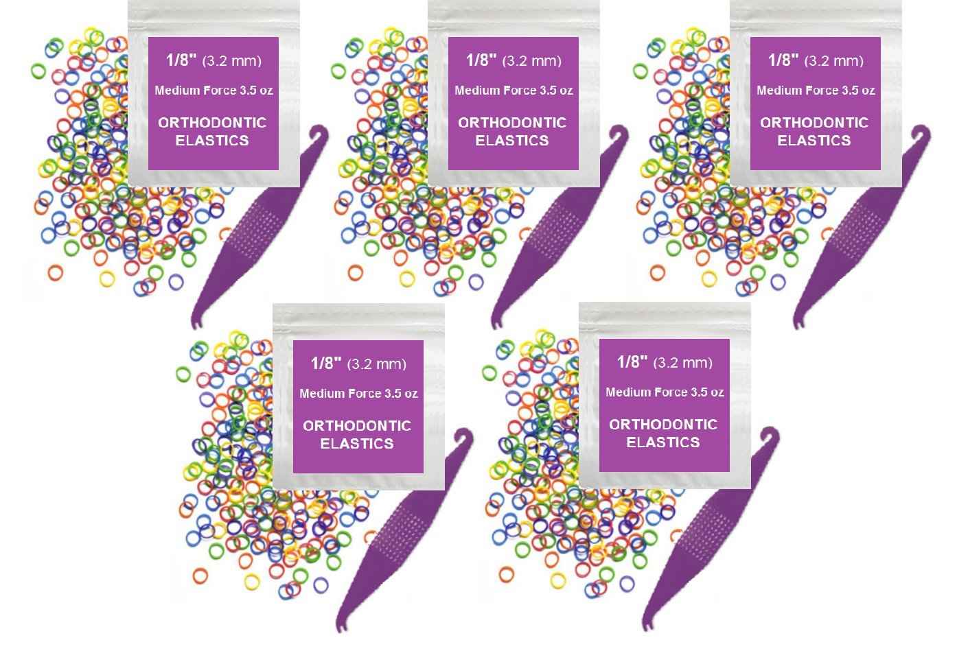 Orthodontic Rubber Bands for Braces - Premium Quality Elastic Teeth Rubber Bands for Braces, Fix Tooth Gaps, Dreadlocks, Includes Free Elastic Placer - Medium Force 3.5 oz, 1/8 Inch, Neon (500 Pack)