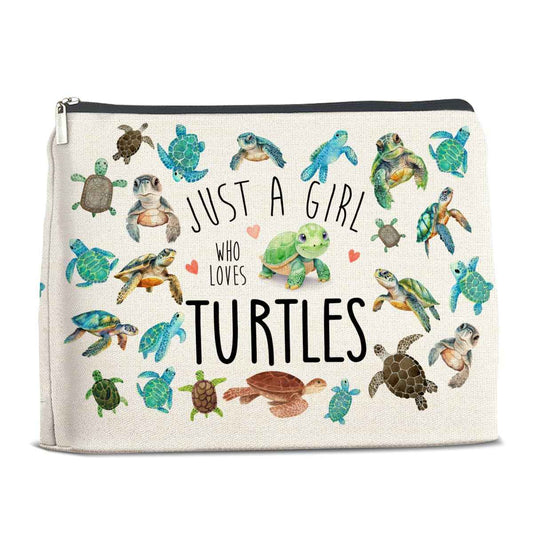 YeleY Sea Turtle for Women Turtle Lovers - Turtle Ideas - Turtle Lovers Makeup Bag for Teen Girl - Just a Girl Who Loves Turtles Cosmetic Bag Makeup Zipper Pouch