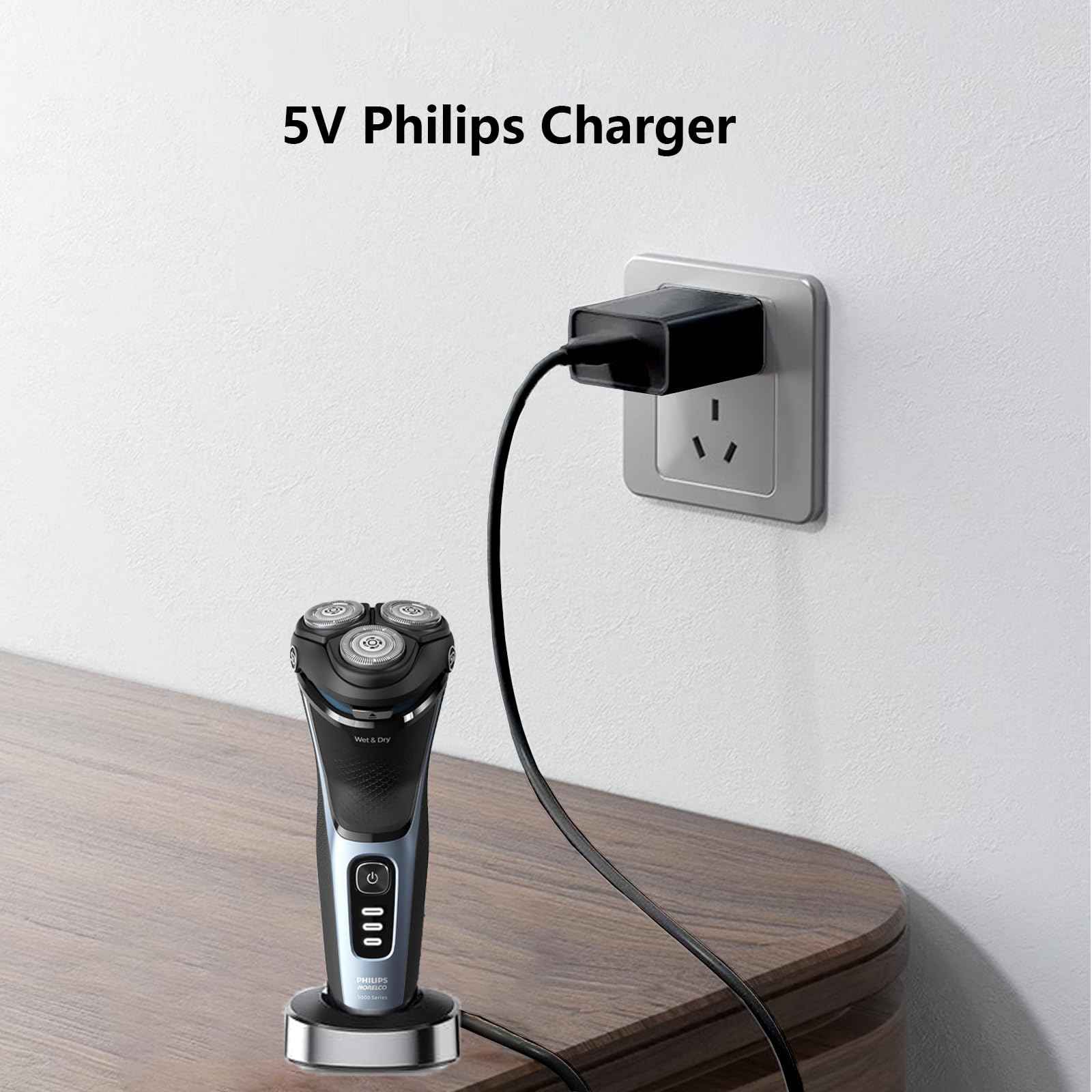 5V Shaver Charger for Philips Norelco 2400 3600 3900 5400 7800 MG5910 MG7910 MG9510 MG9520 3000 5000 7000 Series Trimmer Replacement Power Cord USB Charging Cable for Phillips