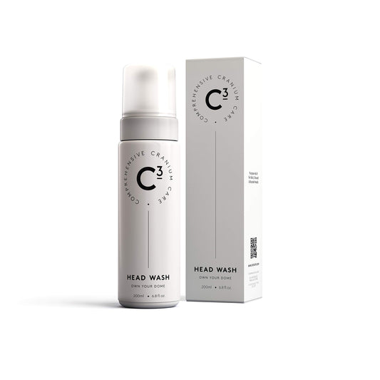 C3 Head Wash: Hydrating and Balancing, Fragrance-Free, Daily Foam Cleanser for Bald, Shaved, and Buzzed Heads. Gentle, Sulfate-free, Paraben-free, Irritation-Free Face and Scalp Care for Men and Women