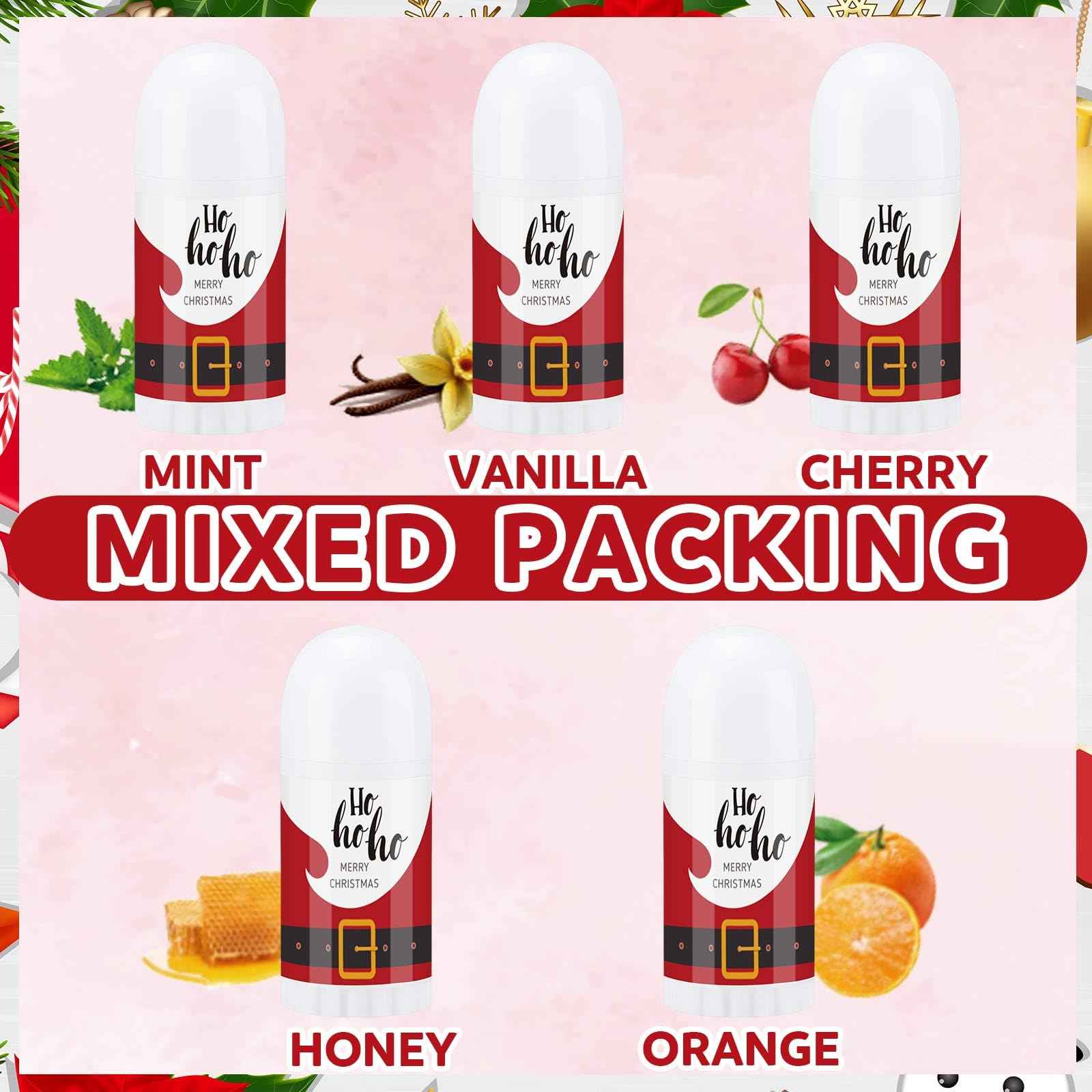 Swiffen 50 Pcs Christmas Mini Lip Balm Pack Thank You Gifts Moisturizer Assorted Flavors Beeswax Natural Ingredients Dry Chapped Lip Care Products for Coworkers Women Friend Men(Santa Claus)