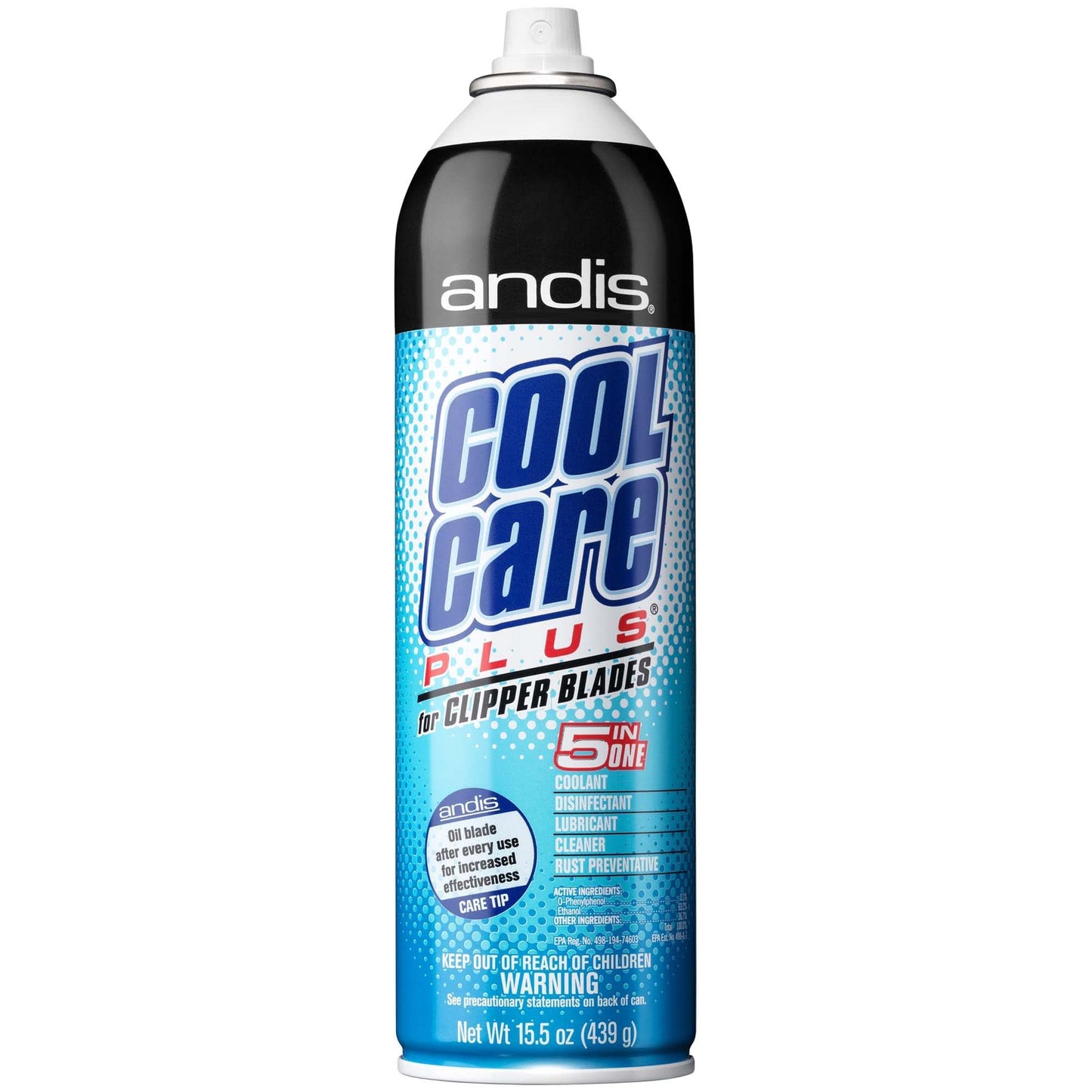 Andis 12750 Cool Care Plus 5-in-1 Clipper Spray, 15.5 oz Can, Blade Care and Treatment, Blue (Pack of 2)