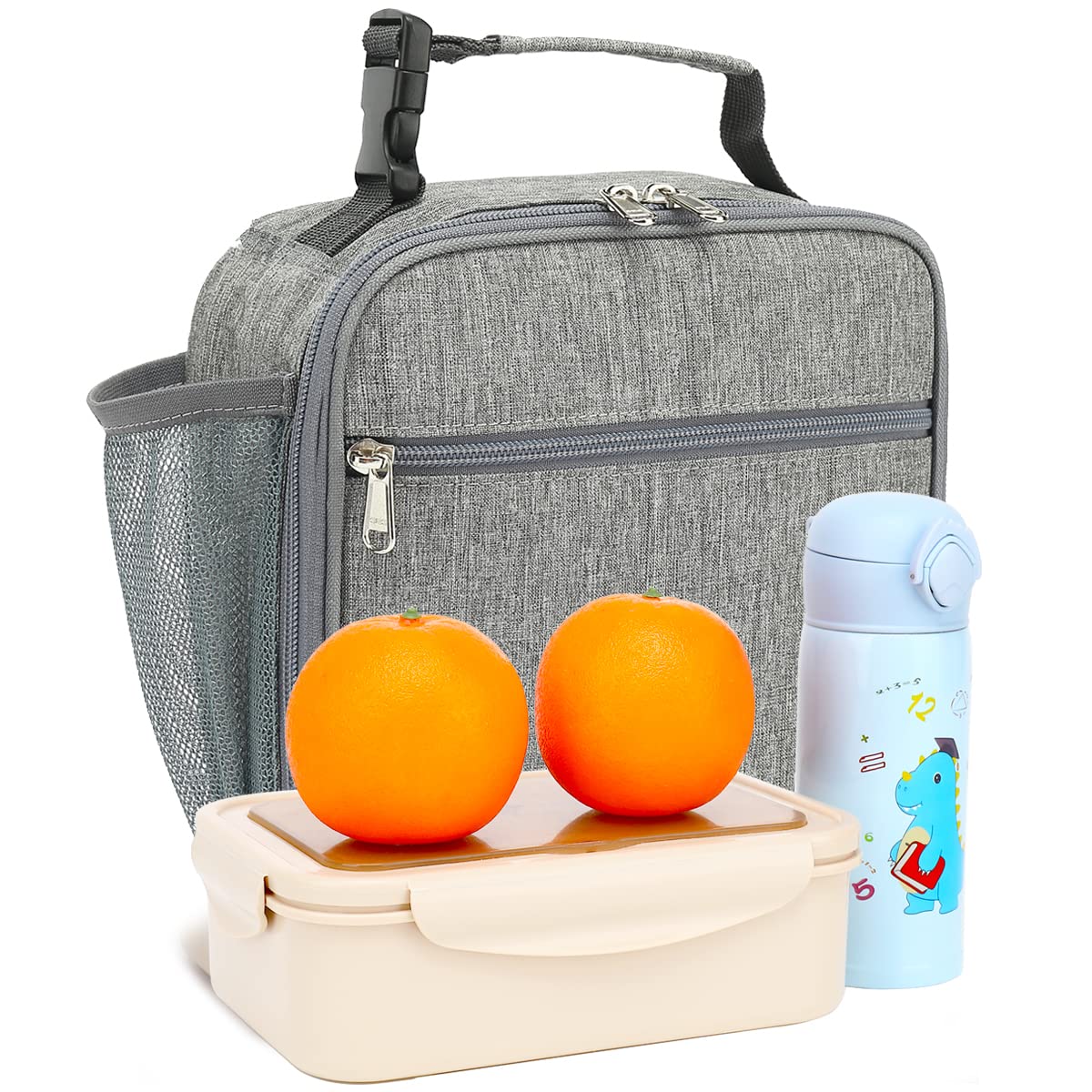 FlowFly Kids Lunch box Insulated Soft Bag Mini Cooler Back to School Thermal Meal Tote Kit for Girls, Boys(Heather Grey)