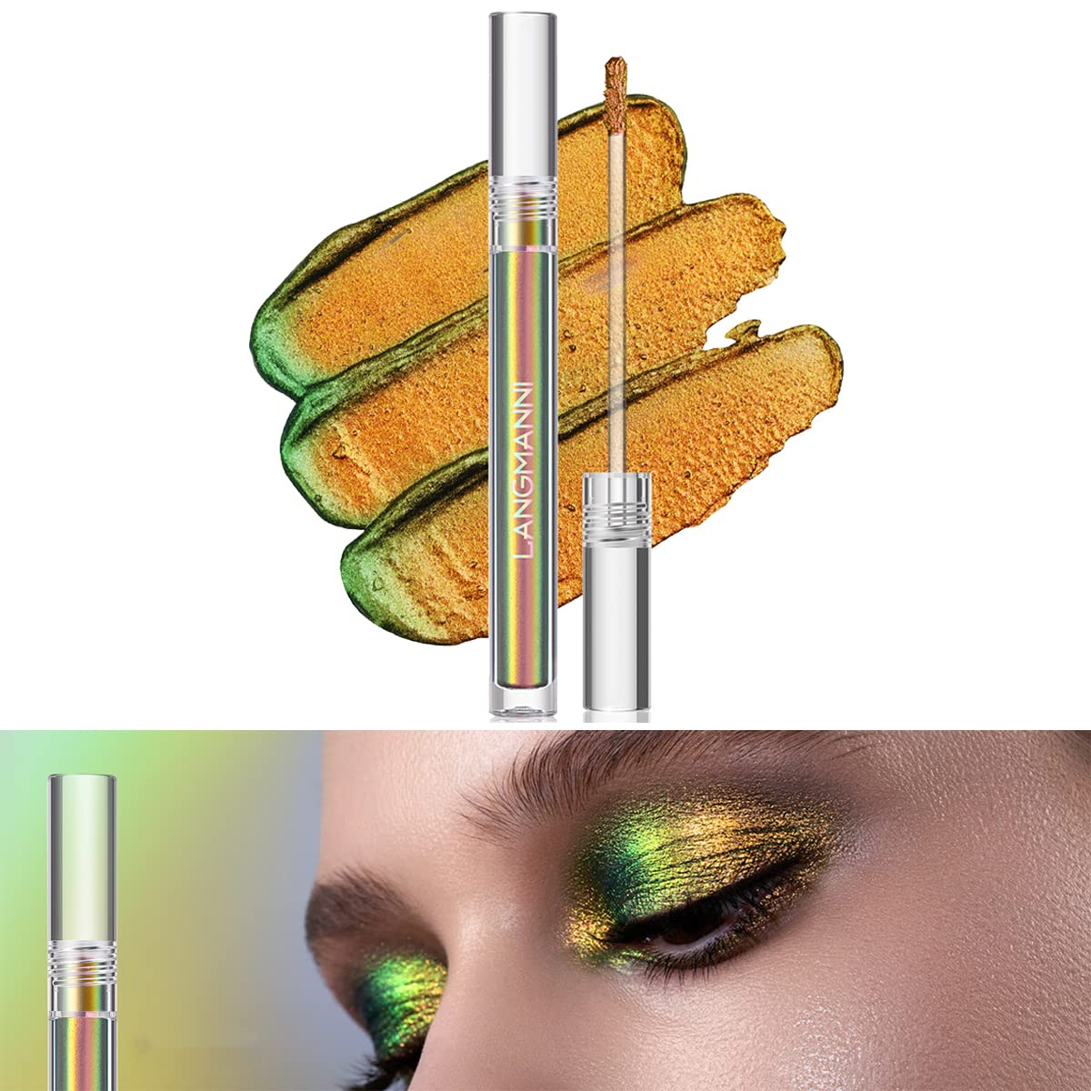 Jolilab Metallic Liquid Chameleon Eyeshadow, Multi-Dimensional Eye Looks, Long-lasting Holographic Glitter Multichrome Eyeshadows Makeup (#Ember+#GX002)