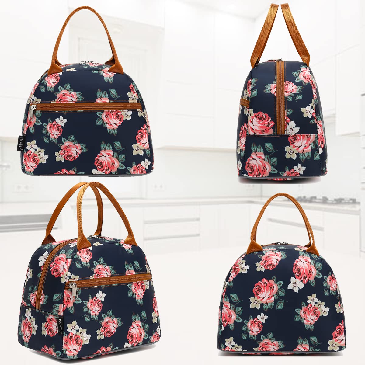 FlowFly Lunch Bag Tote Bag Lunch Organizer Lunch Holder Insulated Lunch Cooler Bag for Women/Men, Rose