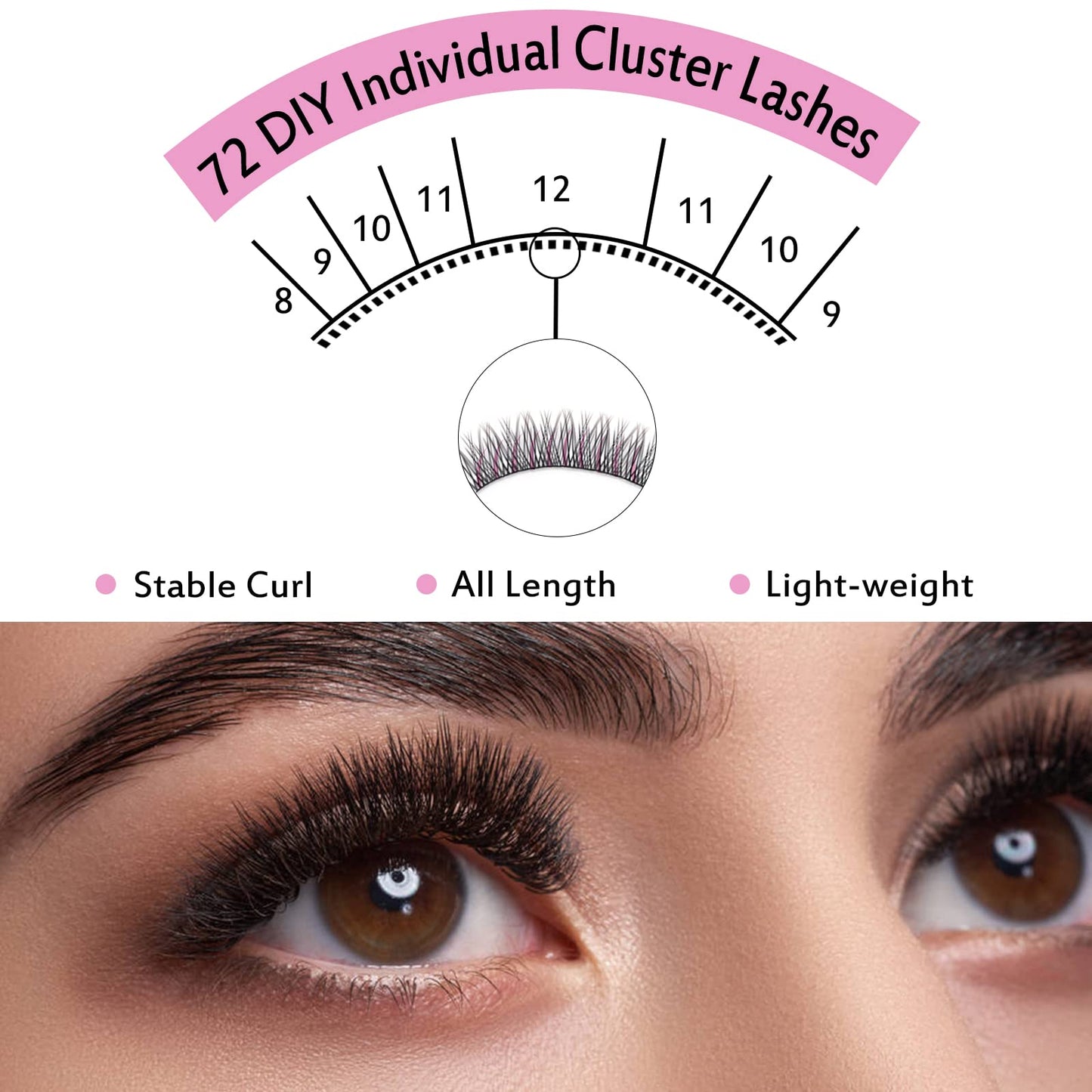 Cluster Lashes 72 Pcs Lash Clusters DIY Eyelash Extension Individual Lashes Attraction C-8-16 mix Thin Band Easy to Apply at home Lashes(Attraction,C-8-16mix)