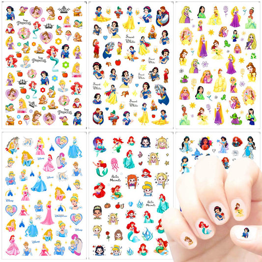 6 Sheets Cute Nail Art Stickers 3D Cartoon Nail Decals Self-Adhesive Mermaid Nail Stickers for Women Little Girl Party Favors Gifts Designer Nail Art Supplies Cute Nail Design Accessories Decoration