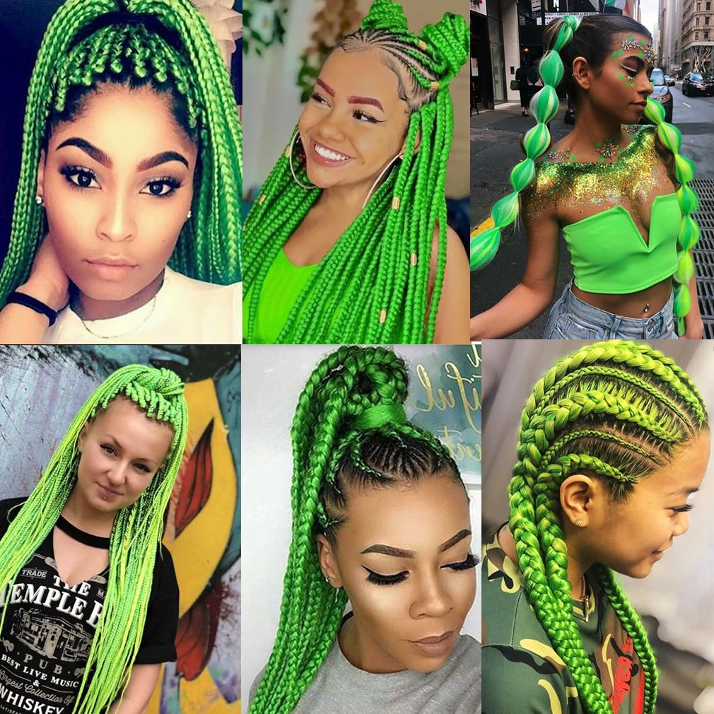 Pre-stretched Green Braiding Hair 26 Inch 3Packs Braiding Hair For Braids, Yaki Texture Crochet Hair Box Braids Hot Water Setting Synthetic Braiding Hair Extensions(26inch, Green)