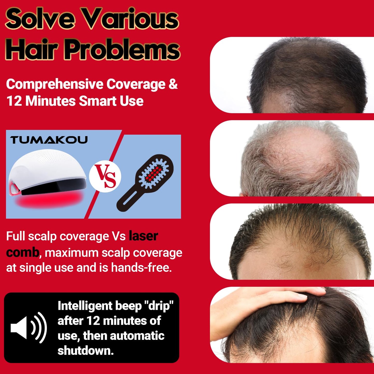 Laser Hair Growth Cap - FDA Cleared | TUMAKOU Professional Hair Growth Device - Red Light Therapy Laser Cap for Alopecia, Hair Regrowth - Hair Growth Products - Hair Loss Treatments for Men & Women