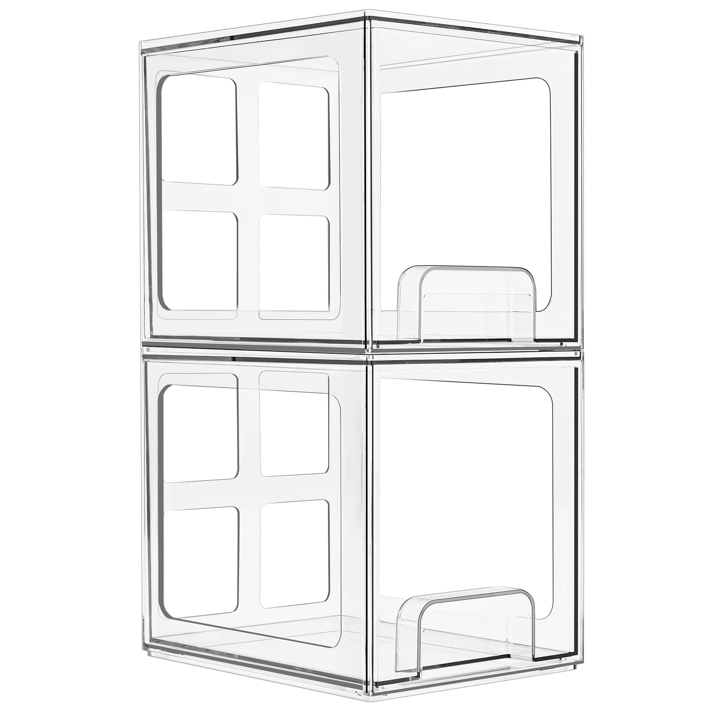 SMARTAKE 2 Pack Stackable Makeup Organizer Drawers, Acrylic Bathroom Organizers, 6.6'' Tall Clear Plastic Storage Drawers for Vanity, Undersink, Kitchen Cabinets, Skincare, Pantry Organization