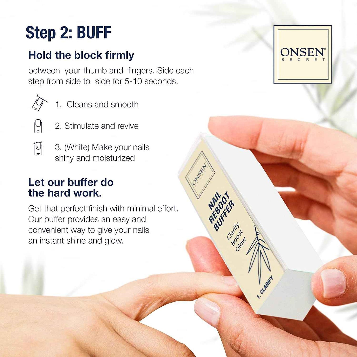 Onsen Secret Complete Nail Reboot Kit w/Cuticle Oil 10ml, Nail File 120/180 Grit Double Sided, A 3-Way Buffer Block & Cuticle Serum-15ml in Action | Super Value Pack