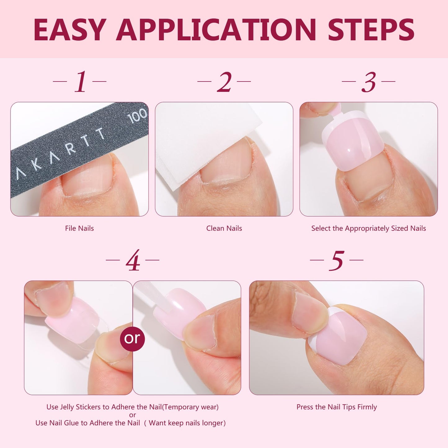 Makartt Press On Nails Short, Fake Nail with Glue, 24 PCS Glossy Pink Press on Toenails for women Acrylic Toenails Natural Fit with Nail Glue Stick Adhesive Tabs Nail File Manicure for Home Salon