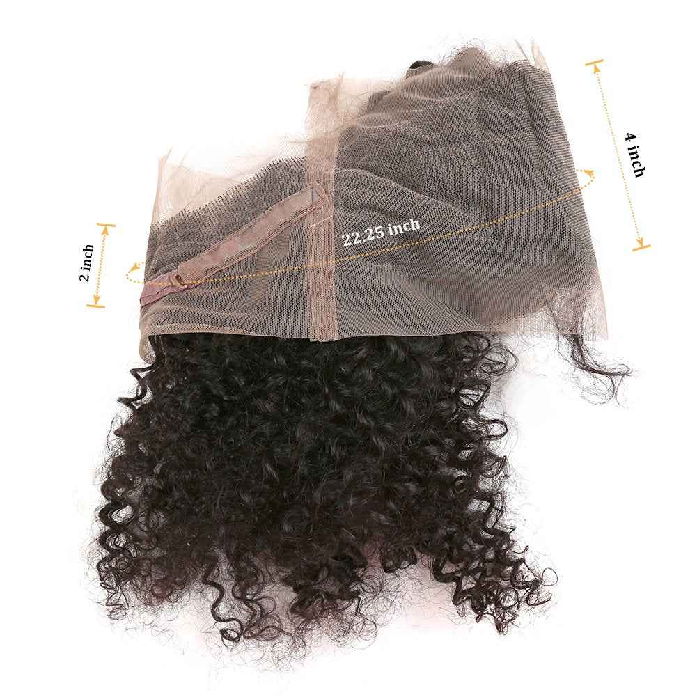 Upscale Human Hair Celebrity Deep Curly 360 Lace Frontal Closure, Pre Plucked Natural Hairline with Baby Hair (10” Natural Black) by Bella Hair
