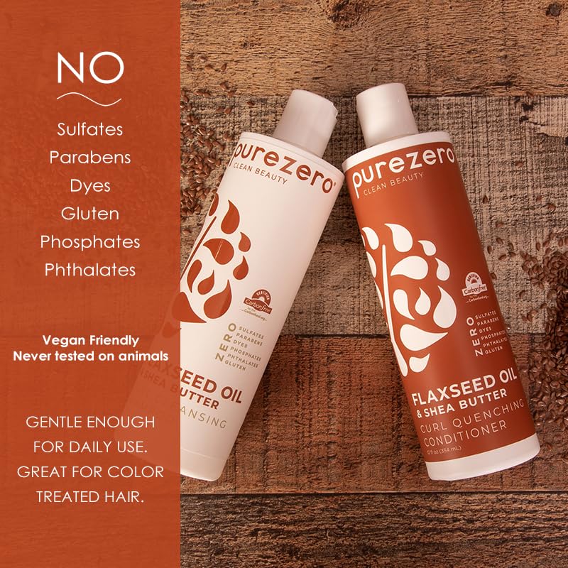 Purezero Flaxseed Oil & Shea Butter Shampoo & Conditioner Set for Curly Hair