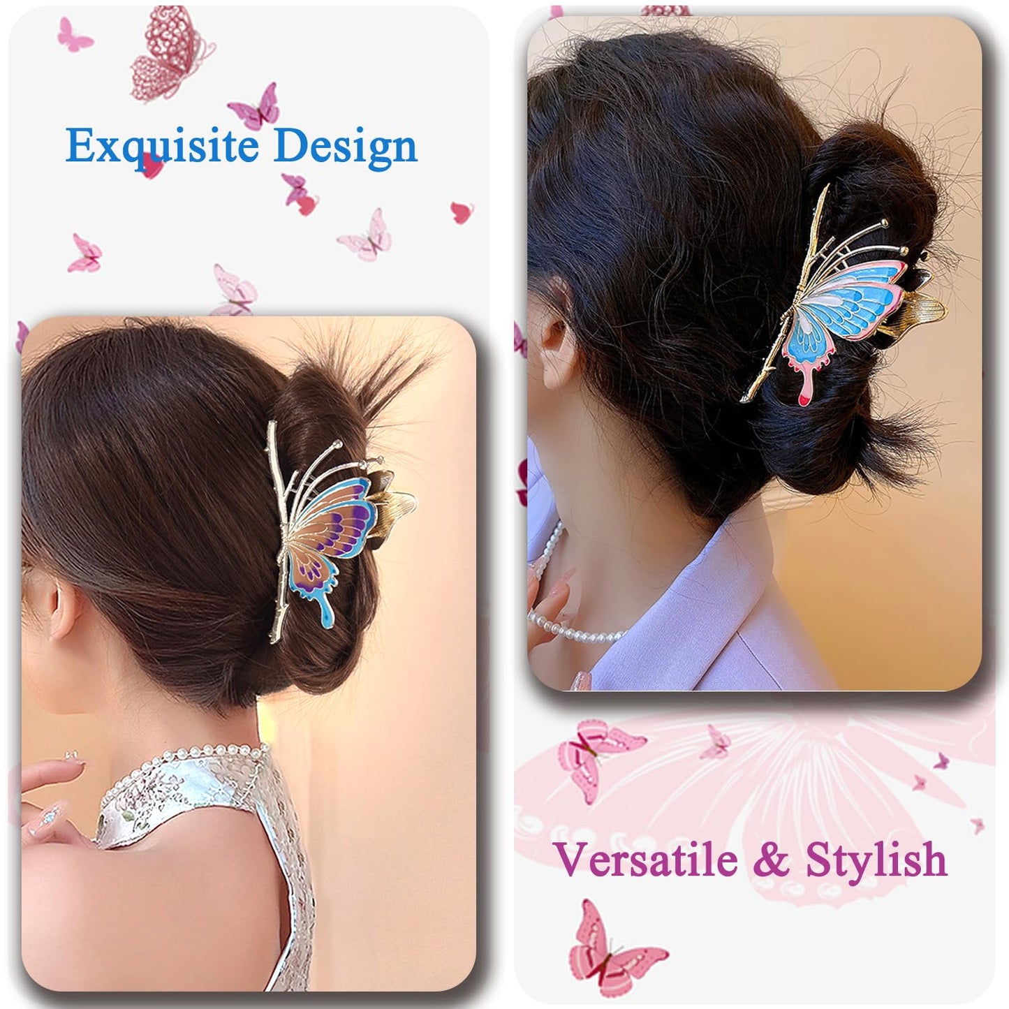 WODICO 2Pcs Gold Butterfly Hair Clips for Women - Made of Metal Perfect for Thin or Thick Hair, Include 2Pcs Metal Butterfly Claw Clips.