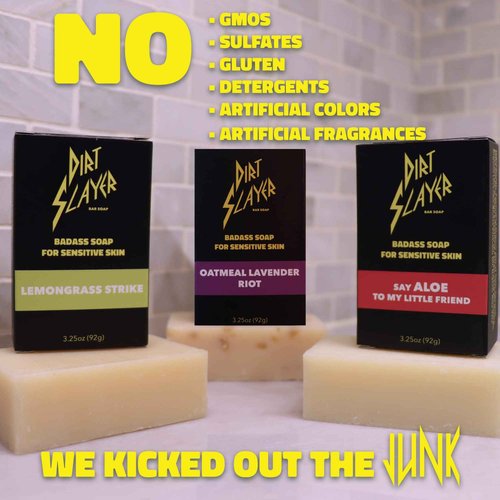 Dirt Slayer All Natural Bar Soap (3 Pack Variety Oatmeal Lavender/Aloe/Lemongrass)