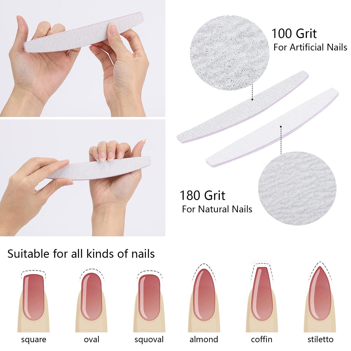 513Pcs Acrylic Nail Kit - 500Pcs Almond Clear Nail Tips with 5Pcs Nail Glues, 3Pcs Sponge Nail Files, 3Pcs 100/180 Grit Nail Files, Nail Clippers, Dust Brush