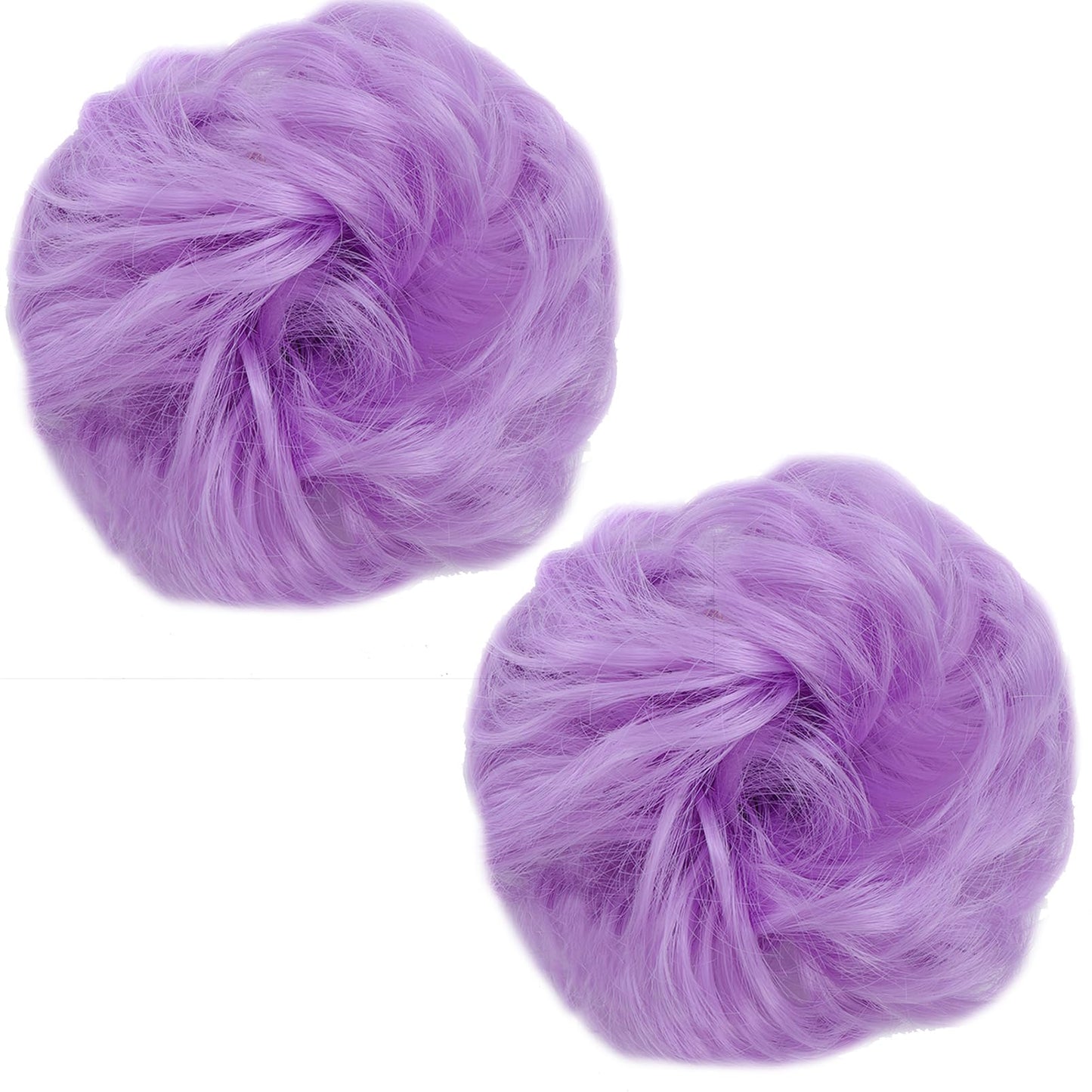 Kediciz Messy Bun Hair Piece, 2PCS Fake Hair Buns Scrunchies Extensions Synthetic Thick Updo Hairpieces Curly Wavy Chignon Ponytail for Women Girls Kids Light Purple