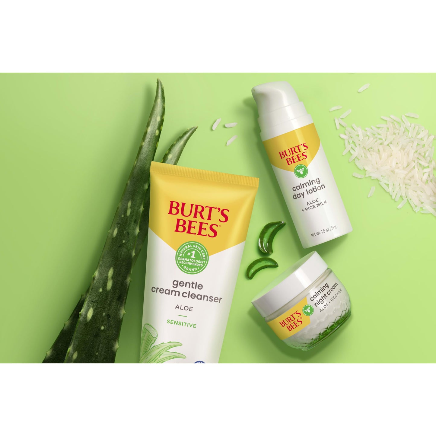 Burt’s Bees Sensitive Skin Bundle, Gentle Cream Facial Cleanser with Aloe and Moisturizing Face Cream with Aloe and Rice Milk, Natural Origin Skincare, 6 oz./3 oz.