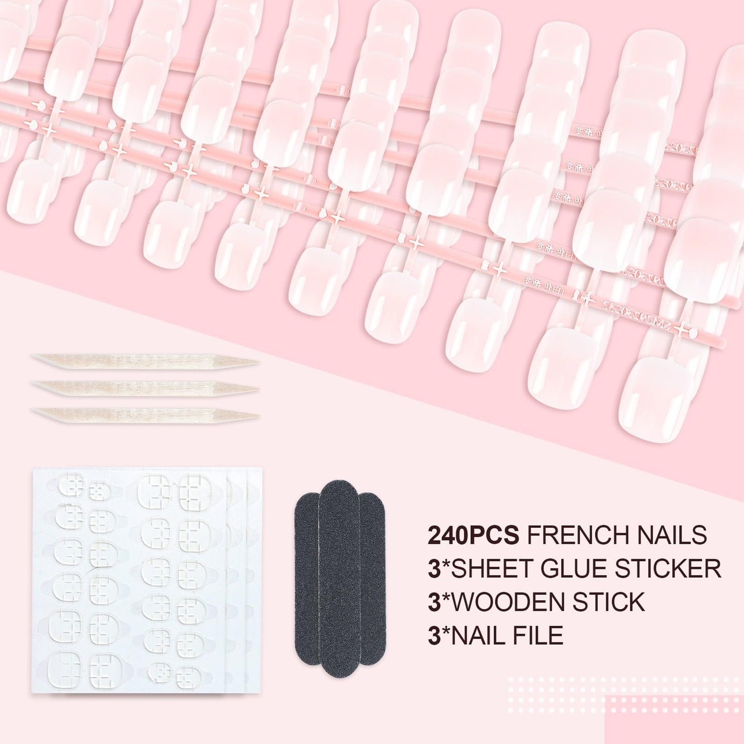 LIARTY 240 Pcs Press On Nails Short, French Tip False Nails Manicure, 12 Size Acrylic Full Cover Artificial Fake Nails, White & Pink