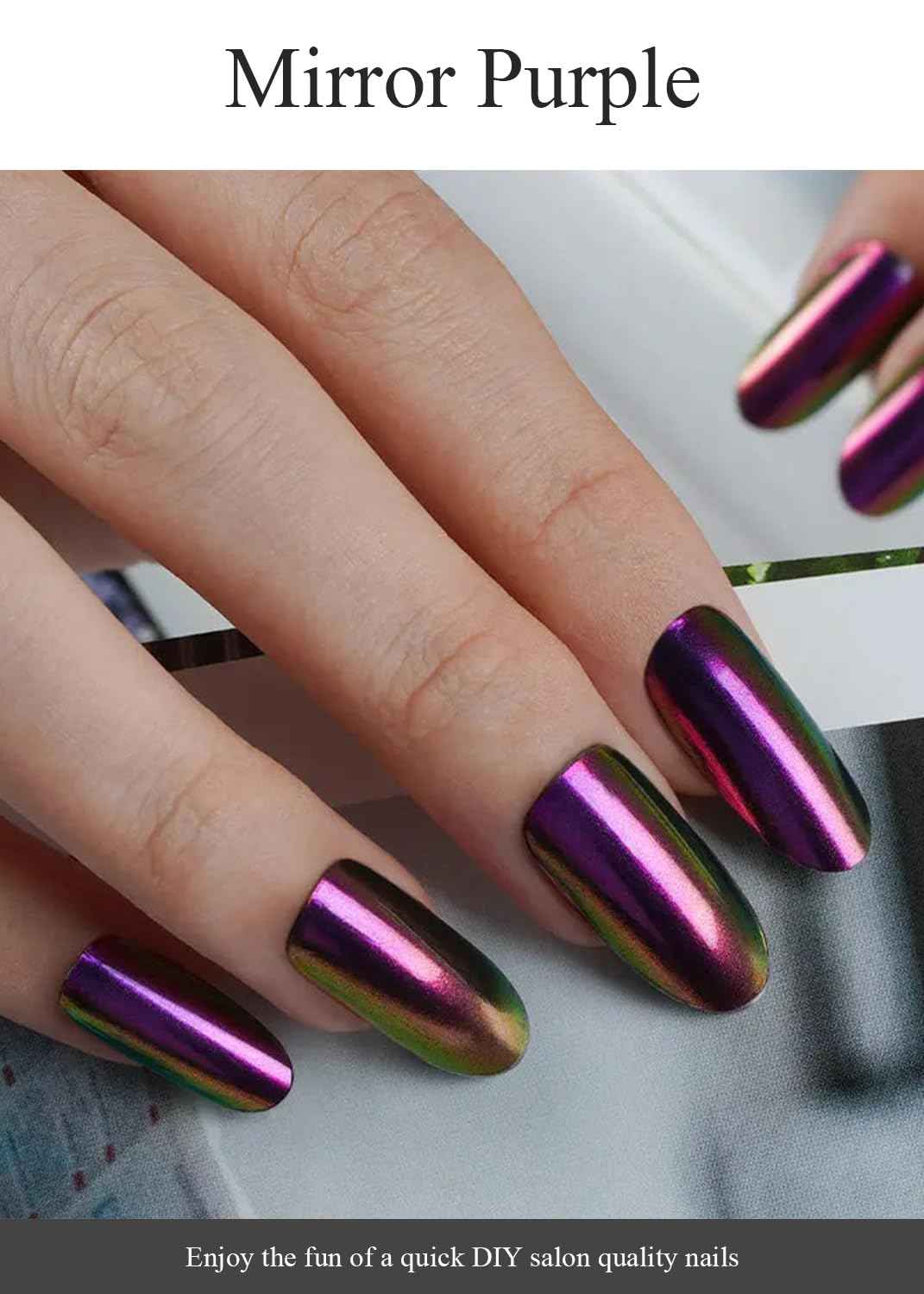 AutyaMee Semi Cured Gel Nail Strips (Mirror Purple), Chameleon, 20 Pcs Gel Nail Wraps, Stickers, Salon Quality, Long Lasting, Works with Any UV Lamps