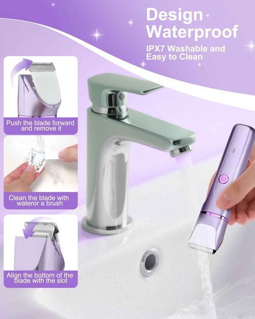 Bikini Trimmer for Women,Electric Razors for Women,Cordless Body Shaver for Trip, Body Groomer for Face, Legs,Bikini Line,Foil, IPX7 Waterproof&Easy Cleaning, Ceramic Blade, USB Charge Dock,Purple
