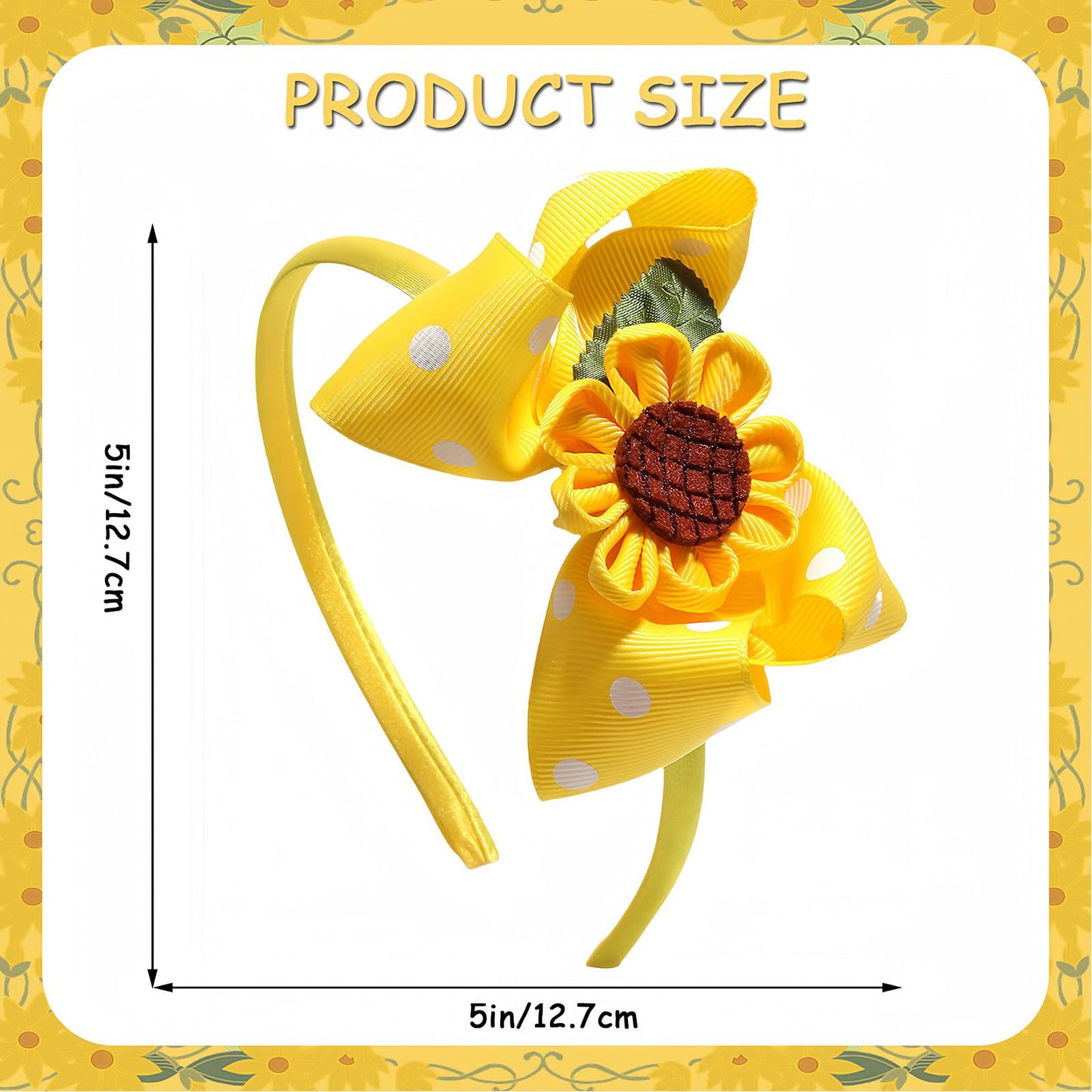 Vsdski Sunflower Headband Yellow Bow Hair Accessories for Women Girls Cute Flower Hair Bands Spring Summer Hair Decoration Wave Point Big Bow Headbands Non Slip Spring Summer Hair Decoration 1 Pcs