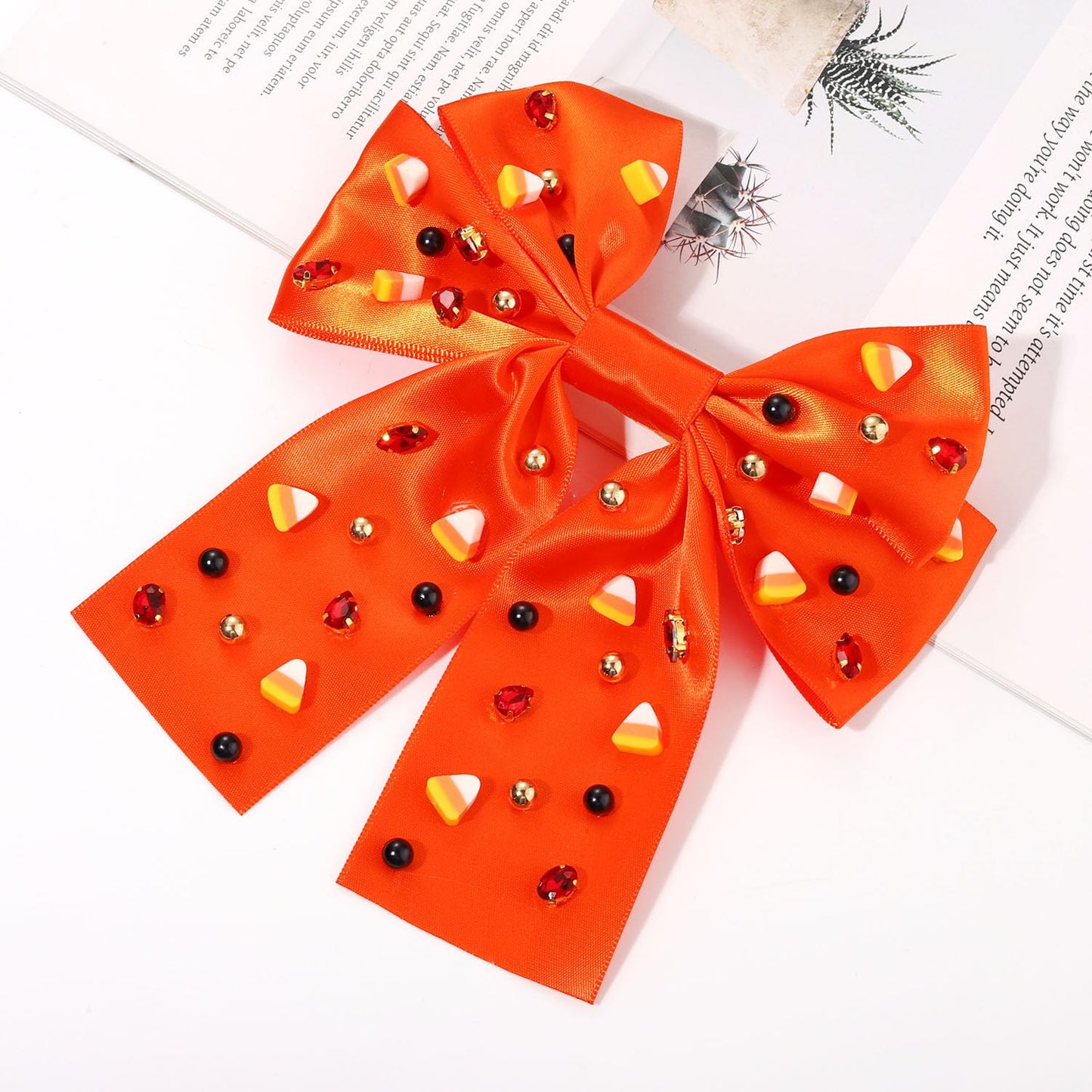 Halloween Hair Bows for Women Halloween Accessories Outfits Cute Candy Corn Hair Bows Jeweled Large Hair Bow Clips Black Orange Stain Hair Ribbons Costume Party Favors Gifts (Pattern E)