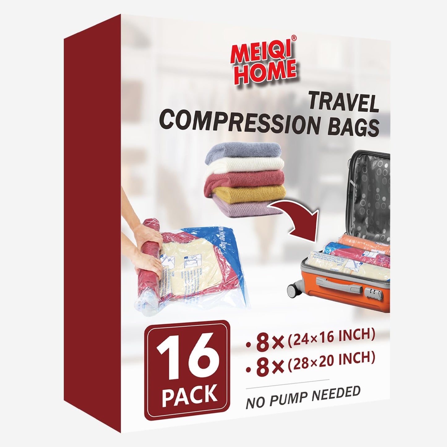 16 Pack Compression Bags for Travel | Vacuum Seal Storage Bags for Luggage & Dirty Clothes | Travel Packing Space Saver Bags for Suitcases & Home Organization | MEIQIHOME