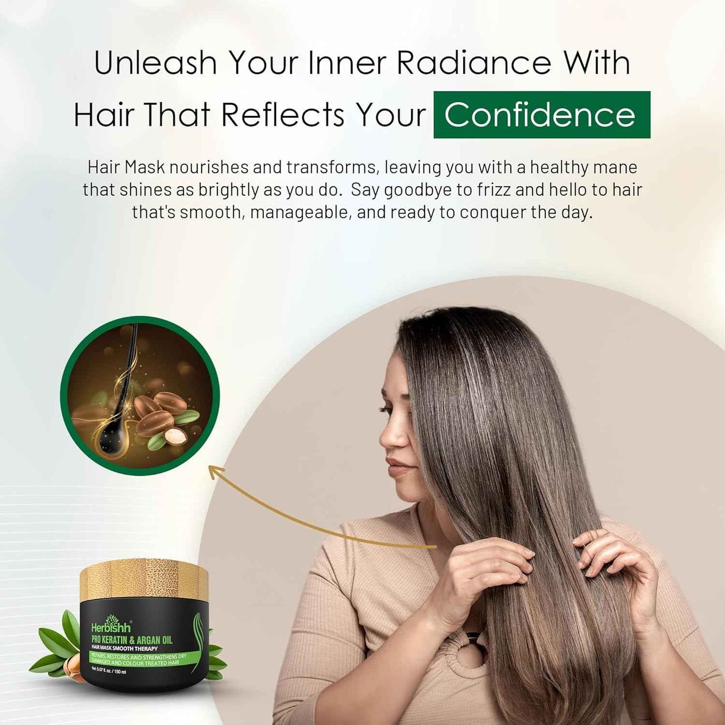 Herbishh Hair Color Shampoo Light Brown Magic Dye for Gray Hair Argan Hair Mask-Deep Conditioning & Hydration For Healthier Looking Hair 150ml