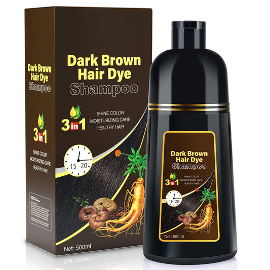 IIIMEIDU Dark Brown Hair Dye Shampoo 3 in 1, Instant Hair Color Shampoo for Women Men, Herbal Ingredients Hair Coloring Shampoo in Minutes 500ML