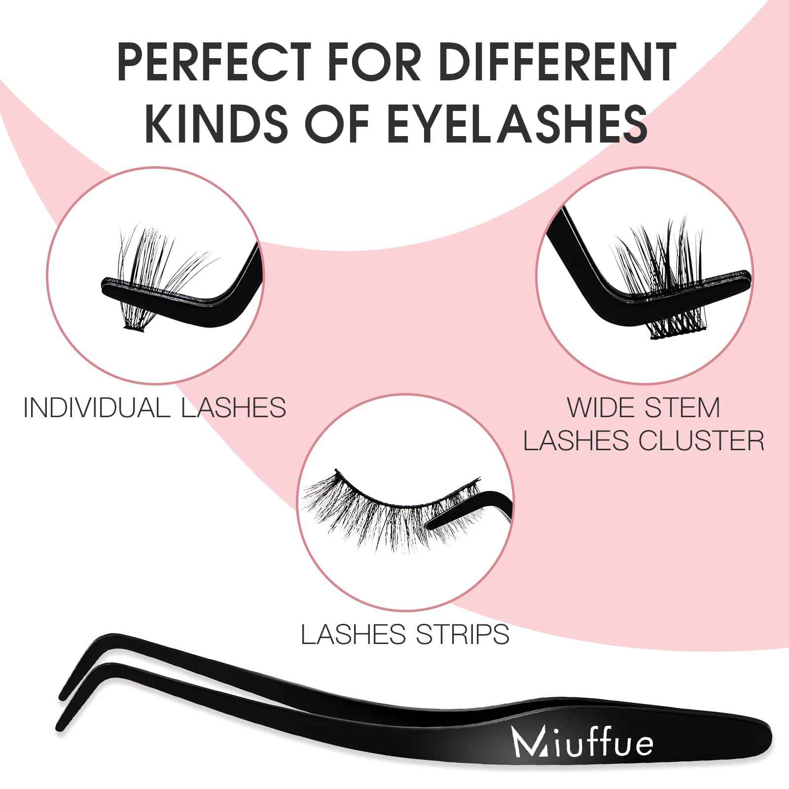 Miuffue Lash Applicator Tool DIY Eyelash Applicator Stainless Steel Curved Eyelash Tweezers for Cluster Lashes (Black)