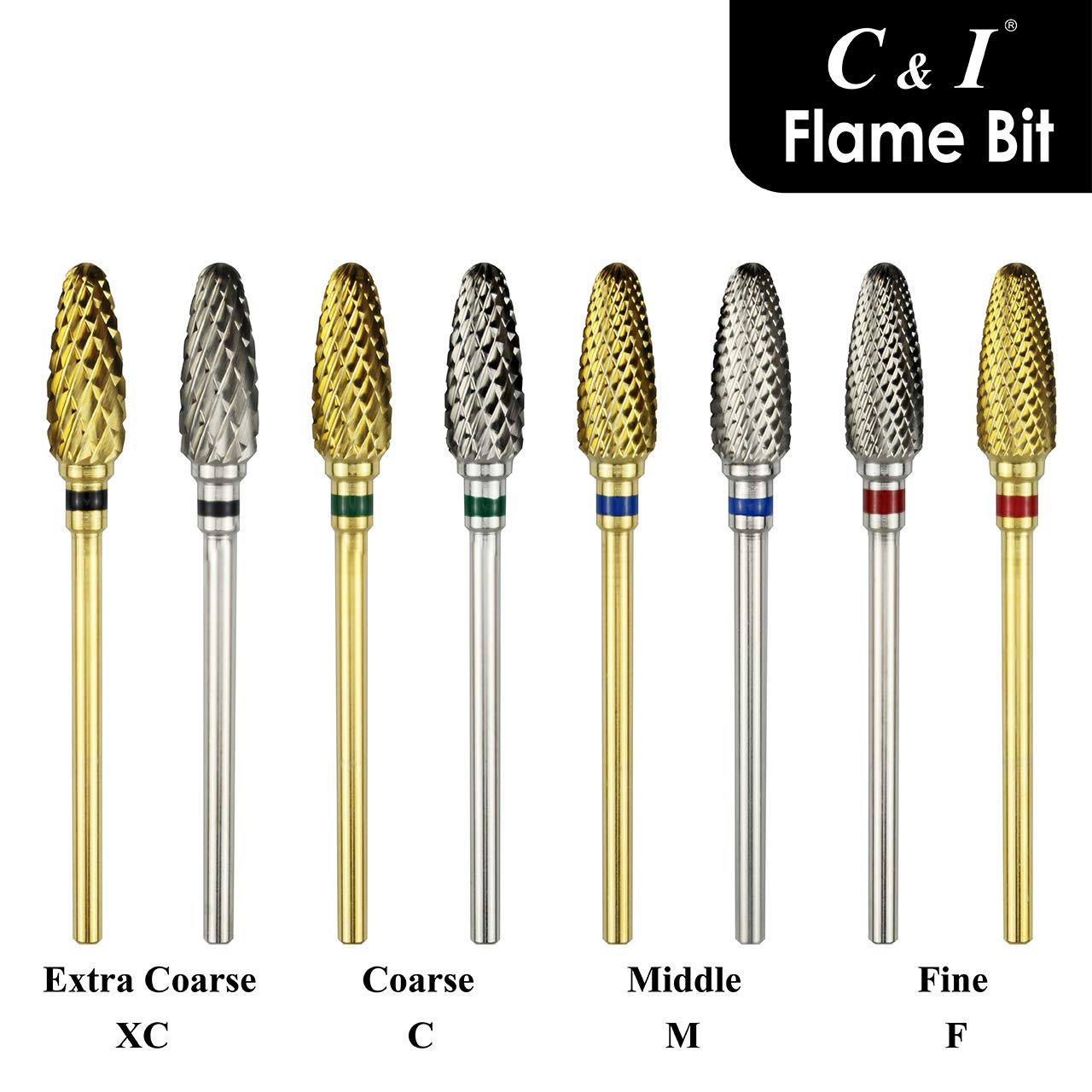 C & I Flame Bit Carbide Nail Drill for Electric Manciure Drill Machine of Nail Beauty (Extra Coarse -XC, Silver)