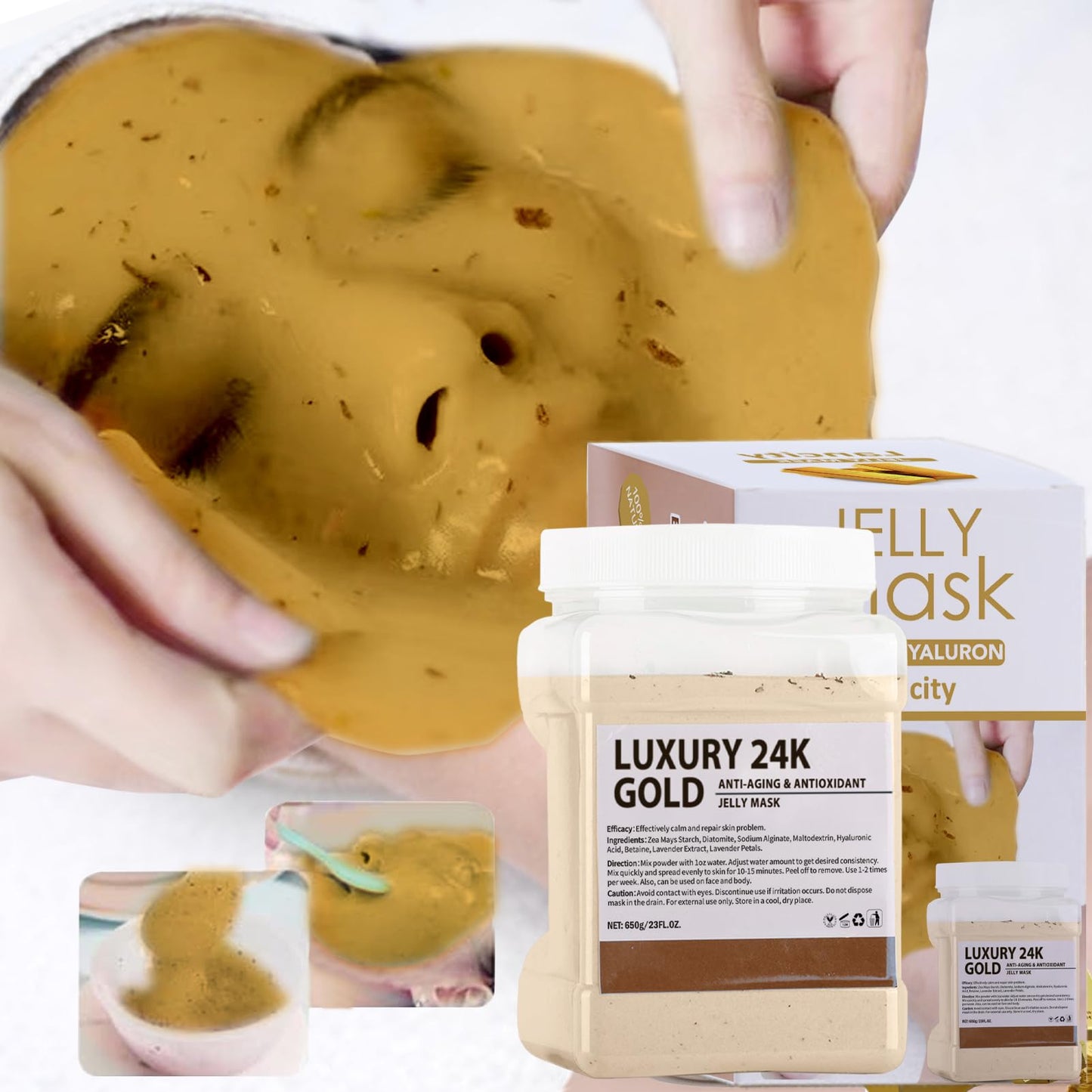 Lancity Jelly Mask Powder for Facial Professional Natural Gel Powder hydrojelly Mask Peel Off Face Masks SkinCare, Moisturizing & Hydrating 23 Fl Oz (Hyaluronic Acid) (24K Gold)