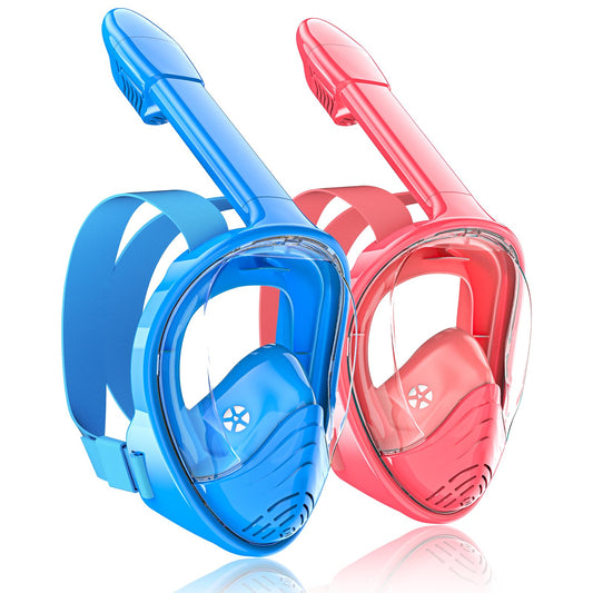 QingSong Kids Snorkel Mask Full Face, Snorkeling Set with Camera Mount, 180 Degree Panoramic View Snorkeling Gear Anti-Fog Anti-Leak