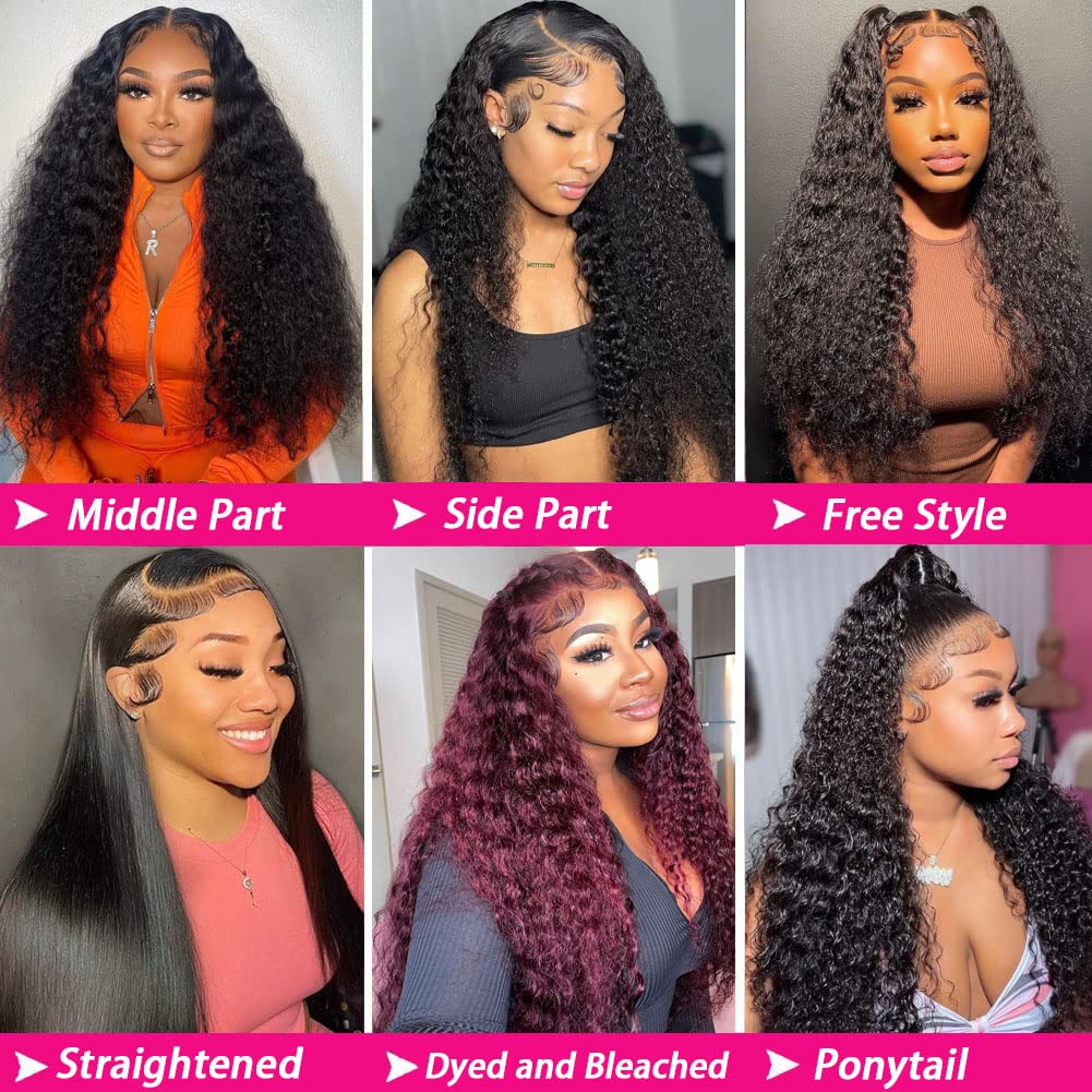 bangjazz 13x4 Deep Wave Lace Front Wigs Human Hair 180% Density Deep Wave Frontal Wigs Human Hair HD Lace 26 Inch Curly Wigs for Black Women Pre Plucked with Baby Hair Curly Lace Front Wig Human Hair