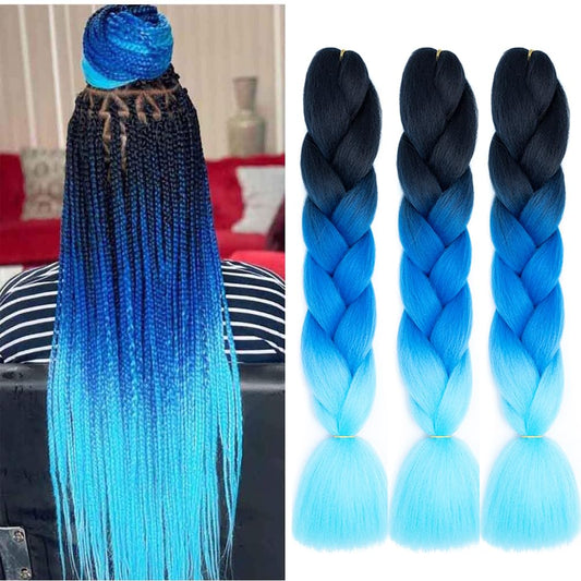 Braiding Hair Ombre Blue 24 Inch Kanekalon Braid Hair Extensions Hot Water Setting High Temperature Synthetic Fiber(C9-3Packs)