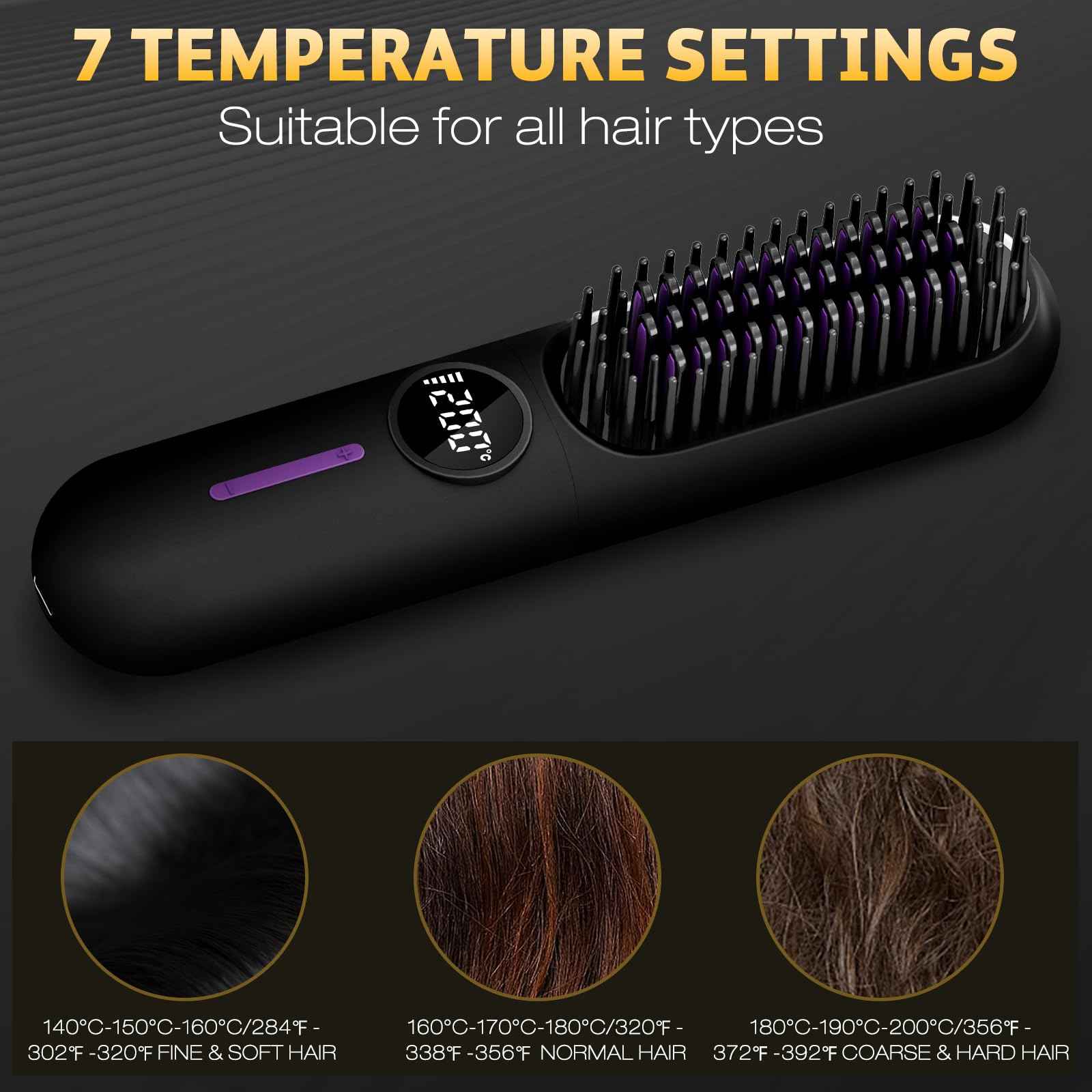 Beard Straightener for Men,Professional Electric Mens Beard Straightening，Anti-Scald Straightening Brush for Beard，Portable for Travel and Home Use, 7 Temperature Setting Comb for Home Travel
