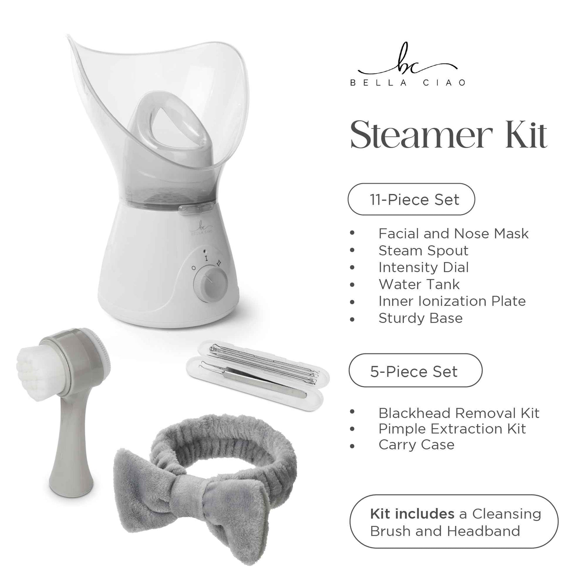 Bella Ciao 11-Piece Facial Steamer Set – Portable Face Steamer for Deep Cleaning, Hydration & Pore Care – Skincare Beauty Tool Kit for Women & Teens – Spa Gift for Home, Travel & Self-Care Routine