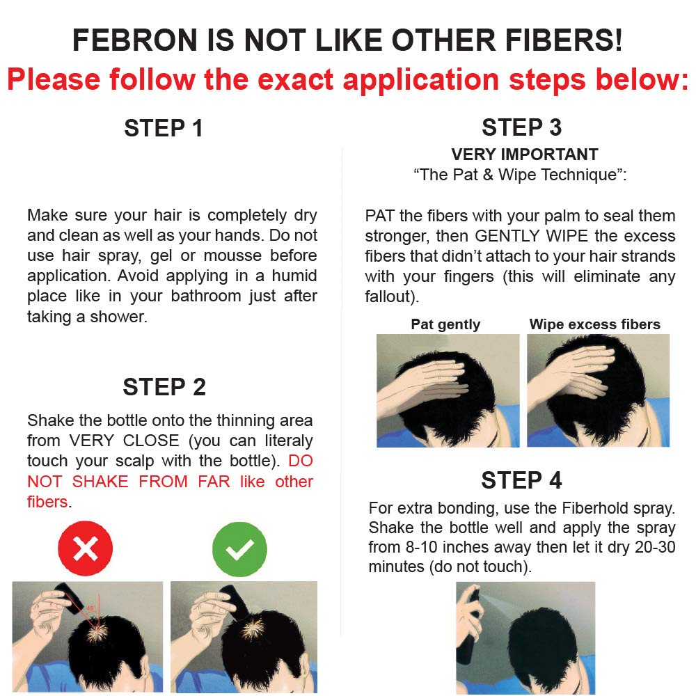 FEBRON Hair Fibers For Thinning Hair BLACK Giant 30G For Women & Men Hair Loss Concealer Hair Powder Volumizing Based 100% Undetectable & Natural - Bald Spots Filler