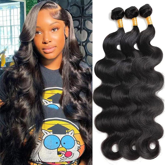 Cirvty 12A Human Hair Bundles Brazilian Body Wave Hair Bundles 20 22 24 Inch 100% Unprocessed Virgin Weave 3 Bundles Human Hair Body Wave Deals Natural Black